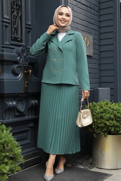 Neva Style Çağla Green Hijab Σετ δύο τεμαχίων με φούστα και μπουφάν - 12601CY