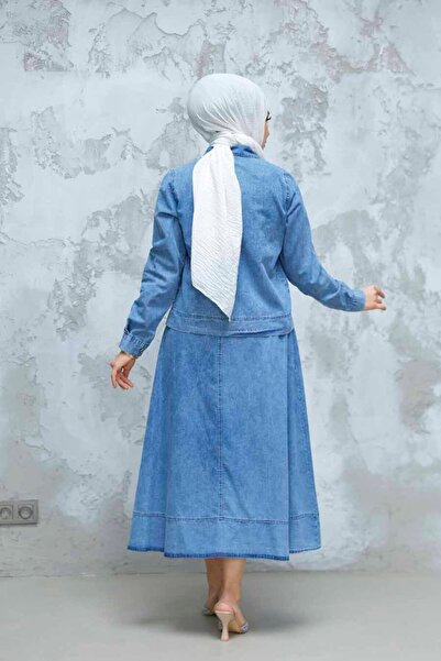 Neva Style Μπλε Χιτζάμπ Φούστα και Μπουφάν Τζιν Σετ - 44641M