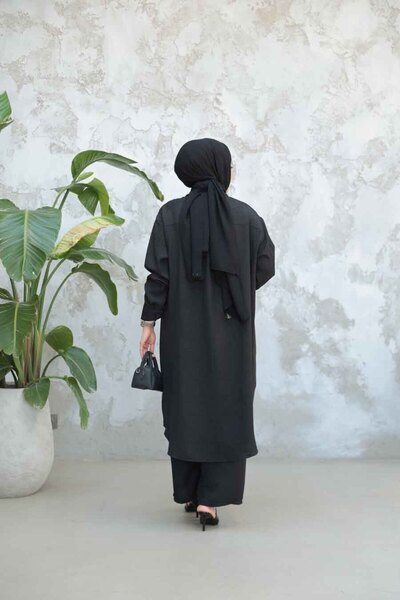 Neva Style Black Hijab Buttoned Suit 44661S