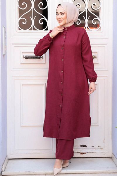 N.S NEVA STYLE Σετ με κουμπιά Claret Red Hijab 19017BR