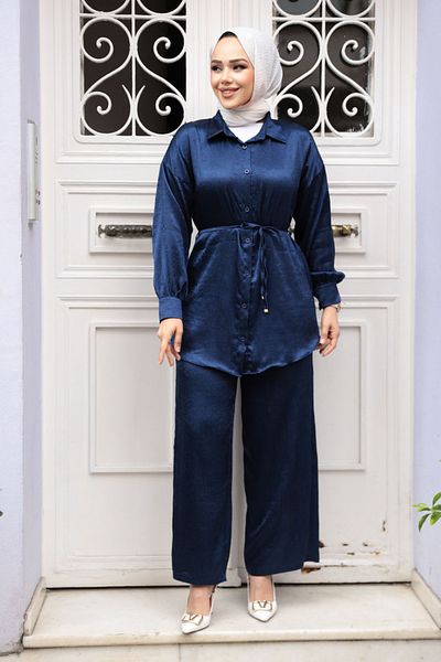 N.S NEVA STYLE Διπλό κοστούμι με κουμπιά Navy Blue Hijab 4016L