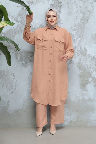 Neva Style Set dublu hijab biscuit cu nasturi 44661BS