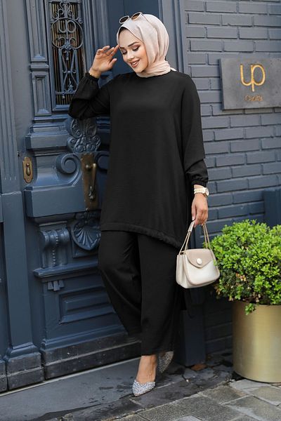 Neva Style 65876S Model Black Hijab Double Set
