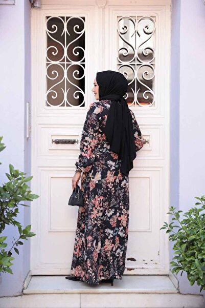 Neva Style Φόρεμα Hijab με σχέδιο λουλουδιών μαύρο 27968S