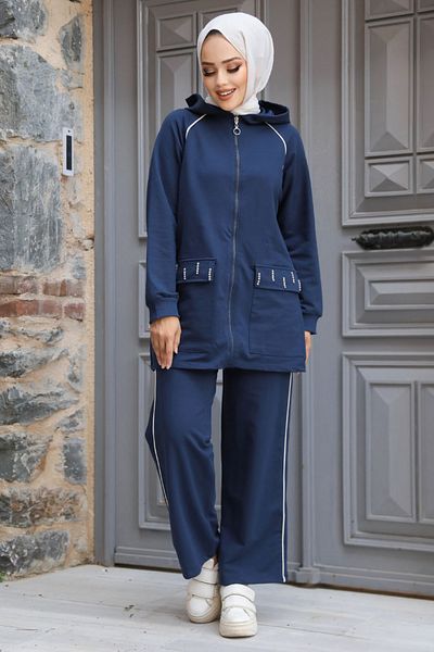 Neva Style Σετ Hijab με κουκούλα Navy Blue - 20113L