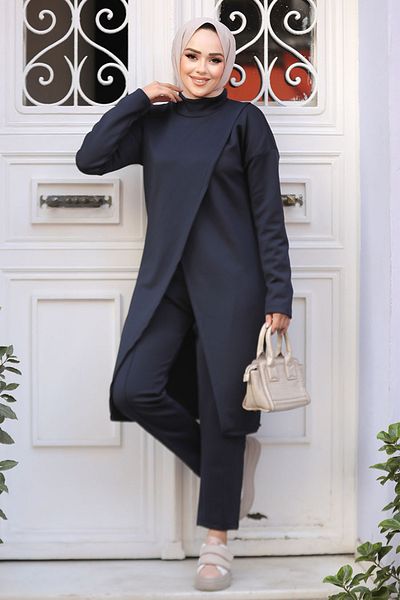 Neva Style Navy Blue Hijab Double Suit 80012L