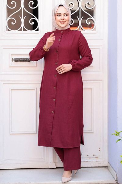 N.S NEVA STYLE Σετ με κουμπιά Claret Red Hijab 19017BR