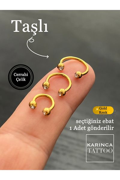 Karınca Piercing Gold Colored Ring Stone Gold Piercing - Surgical Steel Diamond Earrings