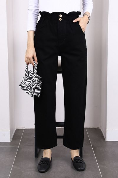 İmajButik Pantaloni negri Mom Jeans cu talie elastică