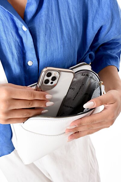 Sanmorris Women's Faux Leather 4-Compartment Adjustable Crossbody Strap White Shoulder and Bag