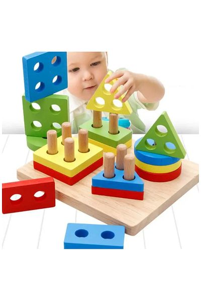 Generic Montessori Toys for Boys, Girls & Toddlers - Wooden Shape Sorter & Stacking Toy, Educational Toys