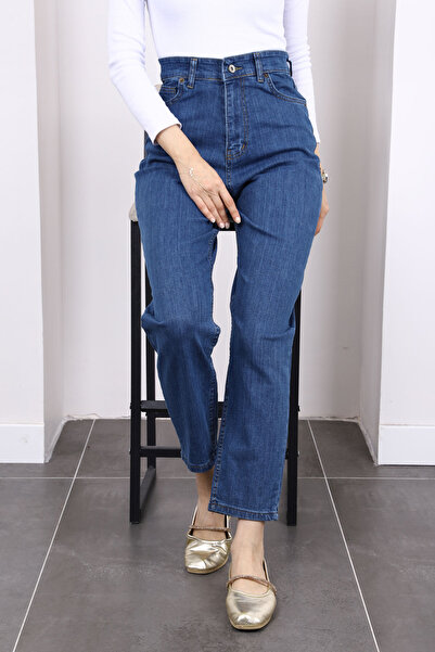 İmajButik Blugi Mom cu talie înaltă albastru închis