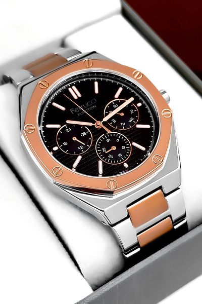 Ferrucci Men Wrist Watch Rose-Silver Color Steel Band and Case, Function Sdfer001