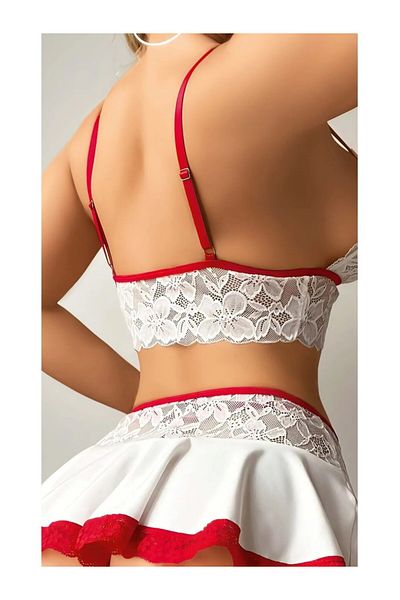 Ruselin Fancy Sexy Garter Set Costume Set with Skirt Lace Underwear Set White