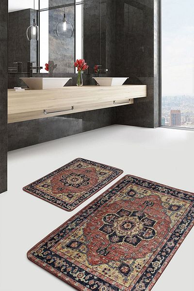 Realhomes Set of 2 Hereke Avangarde Ethnic Motifs with Rug Motif on Colorful Floor Set of 2 Bath Mat