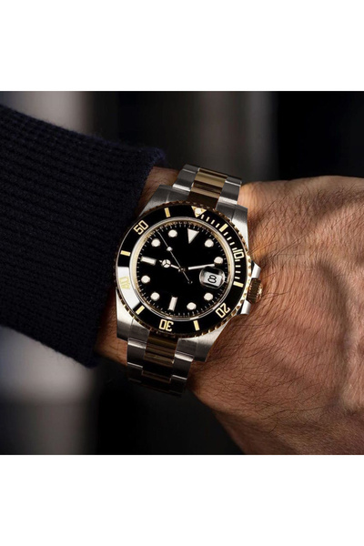 Tulpar Premium Series Silver-Gold Color Black Dial Steel Band Men's Wrist Watch in Special Box