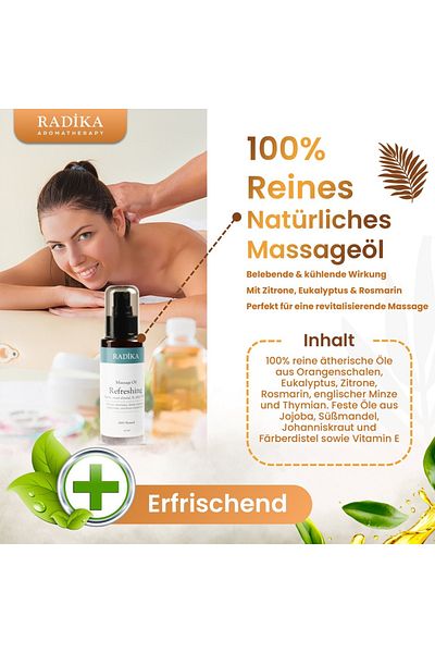 Radika Aromatherapy Λάδι μασάζ, Δροσιστικό λάδι μασάζ, 100% αγνό, ΒΙΟΛΟΓΙΚΟ, Φυσικό, 100 ml