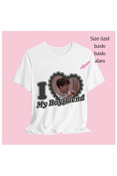 Aesthia I My Boyfriend Kişiye Özel Fotoğraf Baskılı Beyaz T-shirt K Pop Tasarım Sevgili Tişörtü