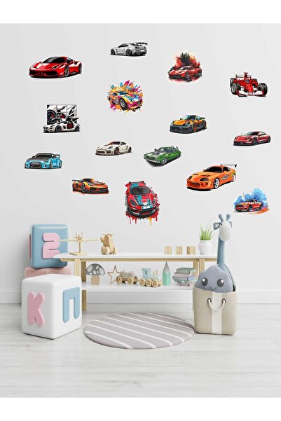 esatoys مجموعة ملصقات غرفة الأطفال لسيارات السباق