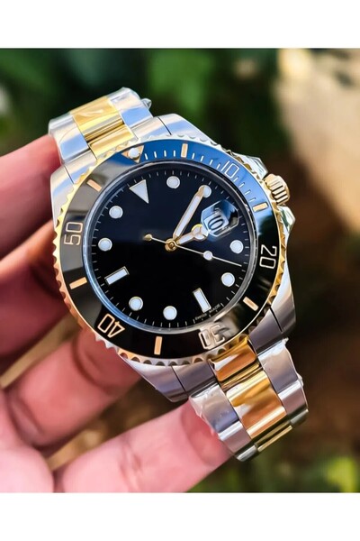 Tulpar Premium Series Silver-Gold Color Black Dial Steel Band Men's Wrist Watch in Special Box