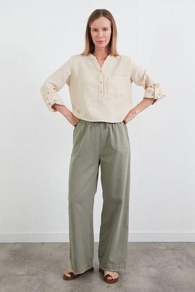 Fulla Moda Gabardine Trousers with Tassels and Elastic Waist