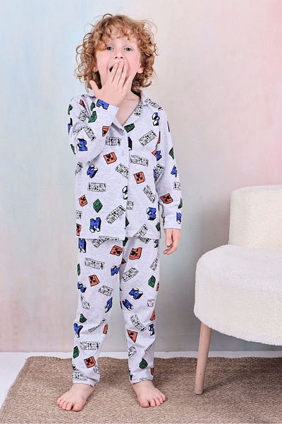 Free Beka Boy's Front Button Print Pajamas Set 100% Cotton Sleepwear Set