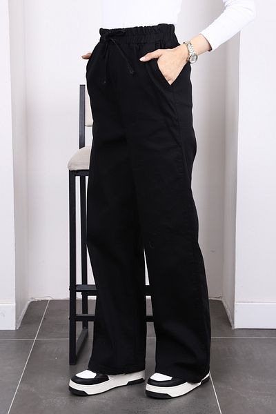 İmajButik Black Elastic Waist Loose Palazzo Jeans