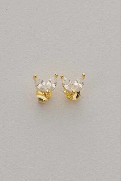 Sümer Telkari Mekik Taşlı Kelebek Altın Kaplama Mini Gümüş Küpe 7383