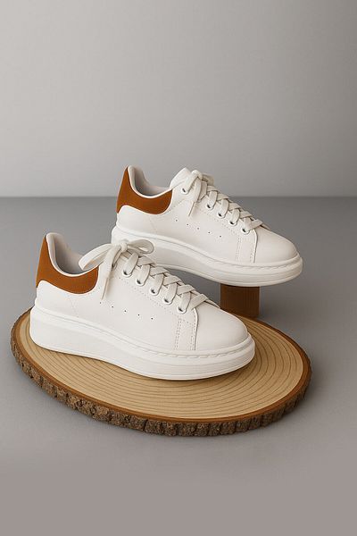 Cappmoda AYK-1017 Snekaer echivalent cu piele artificială cu talpă înaltă, albă, bronzată