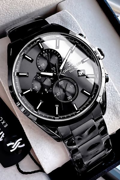 Daniel Klein Exclusive Groom's Men's Wristwatch Waterproof Black Color Steel Cord Gift Bracelet Dke2135C5