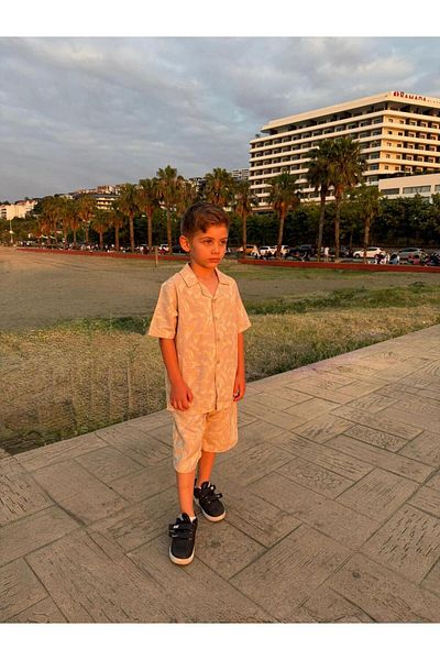 Pollito Boy's Leaf Patterned Shirt Shorts Set of 2