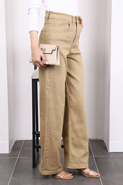 İmajButik Pantaloni Palazzo din denim cu talie înaltă din nurcă