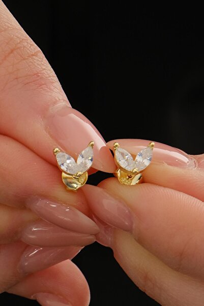 Sümer Telkari Mekik Taşlı Kelebek Altın Kaplama Mini Gümüş Küpe 7383