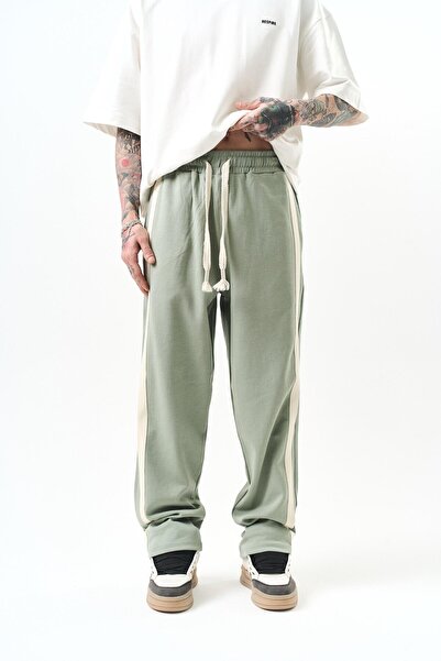 Respire Men's 2-Piece Stripe Detailed Interlock Baggy Sweatpants Mint