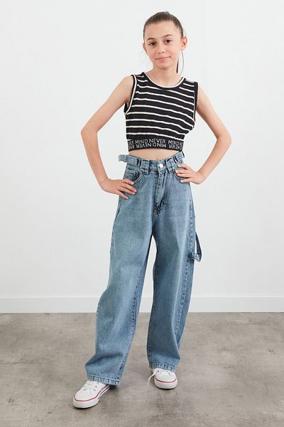 Fulla Moda Body crop pentru fete cu nervuri în dungi și talie elastică