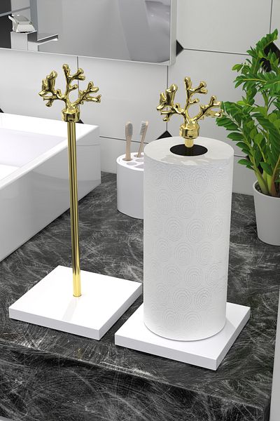 EOCRAFT Composite Granite, Marble Paper Towel Holder and Napkin Holder Gold Metal Handle