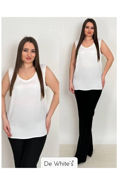DE WHITES Plus Size Sleeveless Crepe Bluz