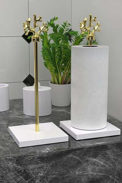 EOCRAFT Composite Granite, Marble Paper Towel Holder and Napkin Holder Gold Metal Handle