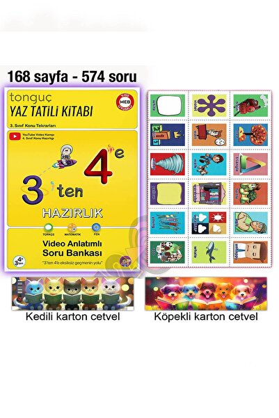 Tonguç Yayınları 3'ten 4'e Hazırlık Kitabı (TÜRKÇE MATEMATİK FEN) Yaz Tatili ...