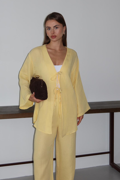 Balenbi Women's Lightweight Sheer Double Tie Muslin Fabric Kimono 1101