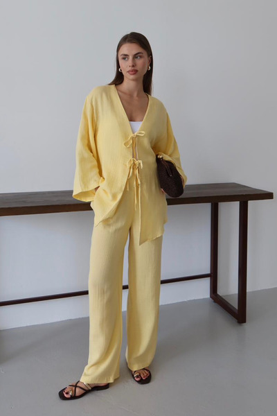 Balenbi Women's Lightweight Sheer Double Tie Muslin Fabric Kimono 1101