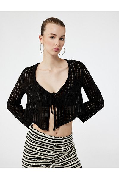 Koton Cotton Tie-Up Long Sleeve Cardigan