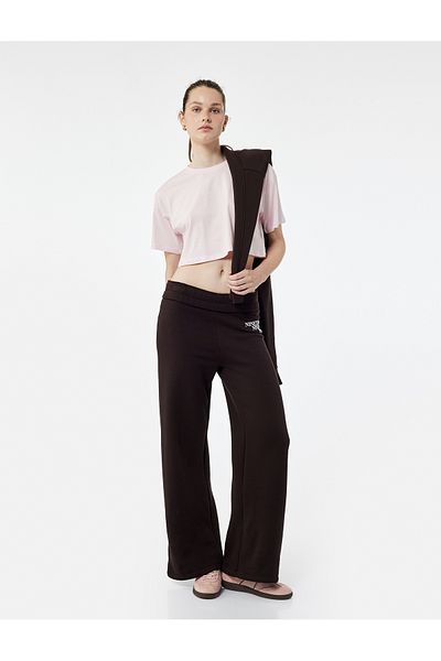 Koton Cotton Relaxed Cut Crew Neck Crop Sports T-Shirt