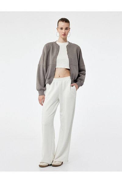 Koton Three Thread Raised Long Sleeve Zipper Bomber Collar Sweatshirt