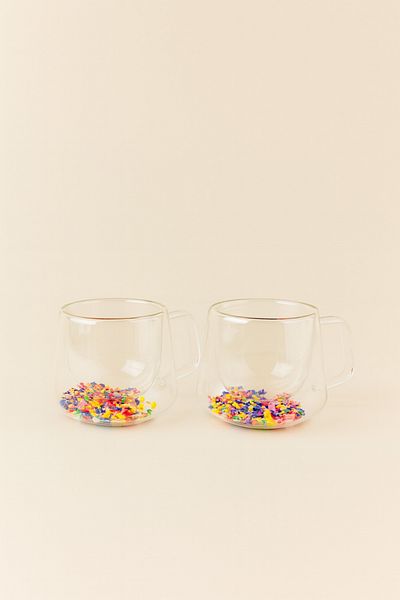 Mirilliahome Set of 2 Double Walled Glass Mugs – Colorful Bottom Heat Resistant Transparent Glass