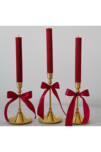 SCA CANDLE Çizgili Şamdan Mum Kırmızı Renk ikili ürün