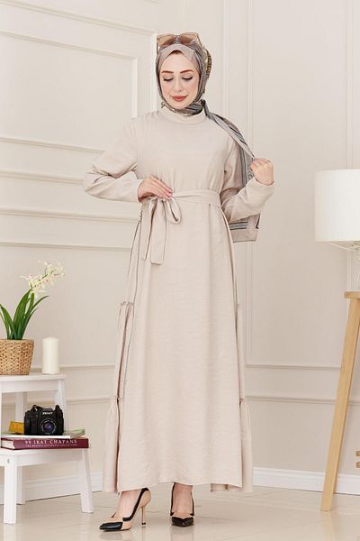 Sevitli Rochie Hijab Culoare Bej - Fermoar lateral