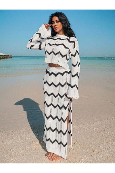 tofan Tricot Openwork Bottom Top Beach Suit