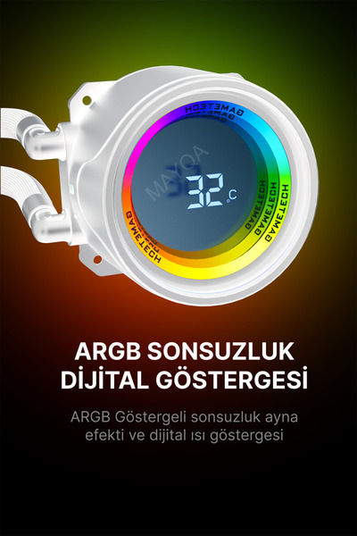 GAMETECH Hydra Beyaz Ahd360mm Isı Dereceli Amd/intel Aynalı Fan Argb Sıvı Soğutma