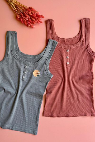 Ahmio Livora 2-Piece Lycra, Cotton Rib Tank Top with Buttons and Comfortable Design (Dusty Rose and Light Blue)